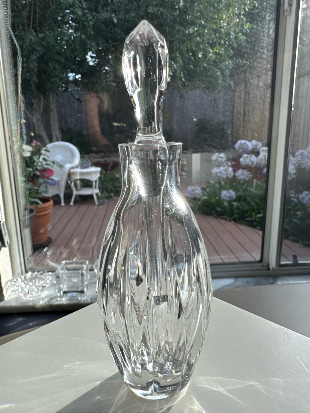 Rogaska Crystal Mini Decanter Bottle Faceted Stopper Cut Crystal Signed 5”